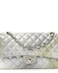 Metallic Goatskin Quilted Ombre Medium Double Flap Grey Green