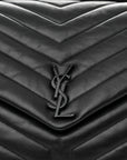 Calfskin Y Quilted Monogram Monochrome Large Loulou Chain Satchel Black
