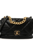 Goatskin Quilted Large CHNL 19 Flap Black