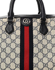 GG Supreme Monogram Web Medium Ophidia Top Handle Bag Beige Blue