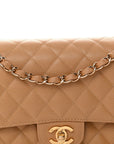 Caviar Quilted Medium Double Flap Beige