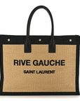 Raffia Linen Calfskin Rive Gauche Tote Naturale Black