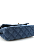 Printed Denim Quilted Small Double Flap Blue