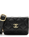 Lambskin Quilted Enamel Mini Belt Bag Black