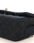Denim Quilted Mini Rectangular Flap Dark Blue