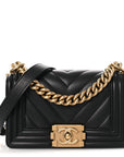 Calfskin Chevron Quilted Medium Boy Flap Black