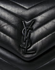 Calfskin Y Quilted Monogram Monochrome Medium Loulou Chain Satchel Black