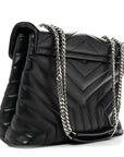 Calfskin Y Quilted Monogram Medium Loulou Chain Satchel Black