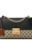 GG Supreme Monogram Calfskin Medium Padlock Shoulder Bag Beige Black Cuir