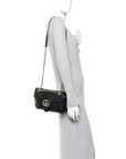 Calfskin Matelasse Small GG Marmont Shoulder Bag Black