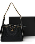 Braided Raffia Calfskin Small CHNL 25 Handbag Black White