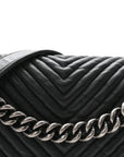 Wrinkled Lambskin Chevron Quilted New Medium Boy Flap Navy Blue