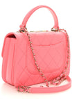 Lambskin Lacquered Quilted Mini Trendy CC Dual Handle Flap Bag Coral Pink
