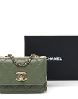 Lambskin Quilted Trendy CC Card Holder On Chain Green