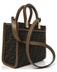 Fabric Jacquard FF 1974 Logo Small FNDI Sunshine Shopper Tote Tobacco Moro Sand