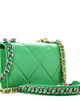 Shiny Goatskin Quilted CHNL 19 Wallet On Chain WOC Green