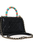 Goatskin Quilted Rainbow Extra Mini Coco Handle Flap Black