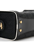 Braided Raffia Calfskin Quilted Mini CHNL 25 Handbag Black White