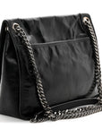 Crinkled Calfskin Monogram Medium Niki Chain Satchel Black