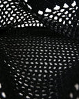 Yarn Raffia Effect Crochet Logo Embroidered Tote Bag Black