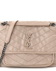 Crinkled Calfskin Matelasse Monogram Medium Niki Chain Satchel Light Natural