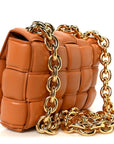 Lambskin Maxi Intreccio Padded Chain Cassette Crossbody Bag Caramel
