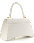 Calfskin Crocodile Embossed Small Hourglass Top Handle Bag White