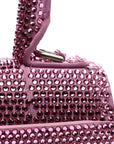 Strass Suede Hourglass Top Handle Bag XS Pink
