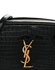 Patent Calfskin Crocodile Embossed Monogram Lou Camera Bag Black