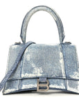 Nappa Denim Printed Small Hourglass Top Handle Bag Denim Blue