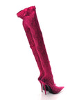 Lace Jersey Pantaleggings Pointed Toe Knife Thigh High Boots 39 Black Pink