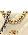 Iridescent Calfskin Quilted Large CHNL 19 Flap White
