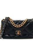 Goatskin Quilted Large CHNL 19 Flap Navy Blue