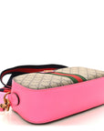 GG Supreme Monogram Textured Dollar Calfskin Web Ophidia Small Crossbody Bag Beige Ebony Fuchsia
