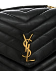 Calfskin Y Quilted Monogram Medium Loulou Chain Satchel Black