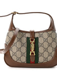GG Supreme Monogram Azalea Calfskin Web Mini Jackie 1961 Hobo Beige Ebony Brown Sugar