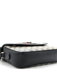 GG Supreme Monogram Textured Dollar Calfskin Web Studded Mini Ophidia Flap Shoulder Bag Beige Blue