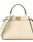 Vitello Seta Suede FF Mini Peekaboo Iconic Satchel Uovo Sigaro Marrone