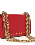 Calfskin Studded Small Padlock Shoulder Bag Hibiscus Red