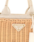 Wicker Canvas Mini Tote Tan White