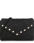 Fabric Quilted Crystal Envelope Small Flap Black