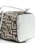 Vitello Catalan Mirror Canvas Fabric Jacquard FF 1974 Mini Mon Tresor Bucket Bag Ebano Argento