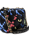 Lambskin Printed Fabric Medium CHNL 19 Flap Black Multicolor