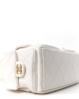 Shiny Lambskin Quilted Trendy Pockets Hobo White