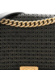 Lambskin Braided Woven Medium Boy Flap Navy Black