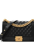 Lambskin Quilted Medium Boy Flap Black