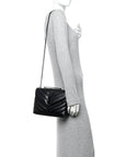 Calfskin Y Quilted Monogram Monochrome Small Loulou Chain Satchel Black