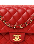 Lambskin Quilted Medium Double Flap Red