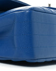 Caviar Chevron Quilted Medium Double Flap Blue