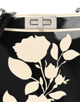 Canvas Spalmato Vernice Roses Medium Peekaboo I SEE U Satchel Black Grezzo